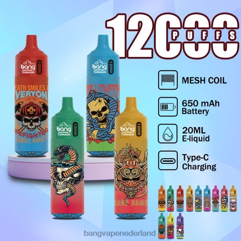 Vape Gang Amsterdam - Bang Vape Tornado 12.000 trekjes met led- en mesh-spoel wegwerpbaar 6HPJ04