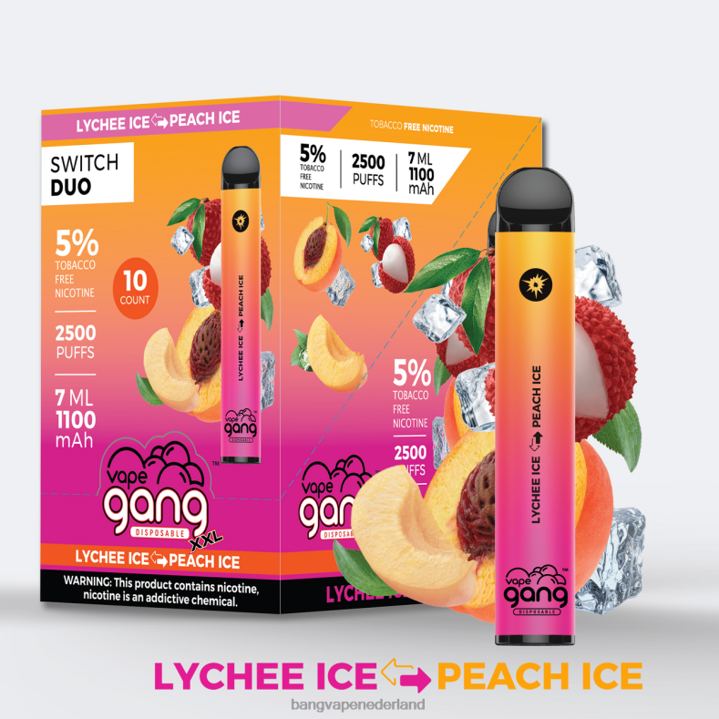 Bang Vape Kopen Nederland - Vape Gang Switch Duo 2 smaken (doos van 10) lychee-ijs - perzikijs 6HPJ042