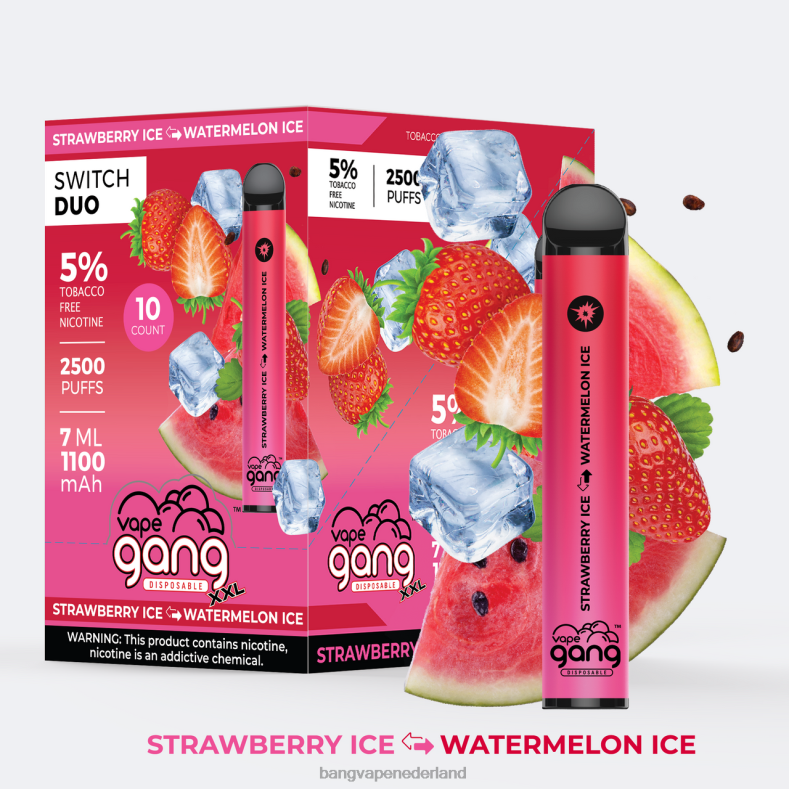 Bang Wegwerp Vape - Vape Gang Switch Duo 2 smaken (doos van 10) aardbeienijs - watermeloenijs 6HPJ047