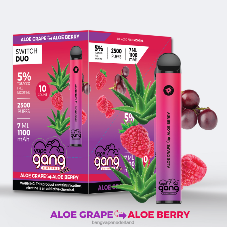Bang Wegwerp Vape - Vape Gang Switch Duo 2 smaken (doos van 10) aardbeienijs - watermeloenijs 6HPJ047