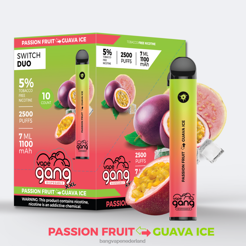 Bang Wegwerp Vape - Vape Gang Switch Duo 2 smaken (doos van 10) aardbeienijs - watermeloenijs 6HPJ047
