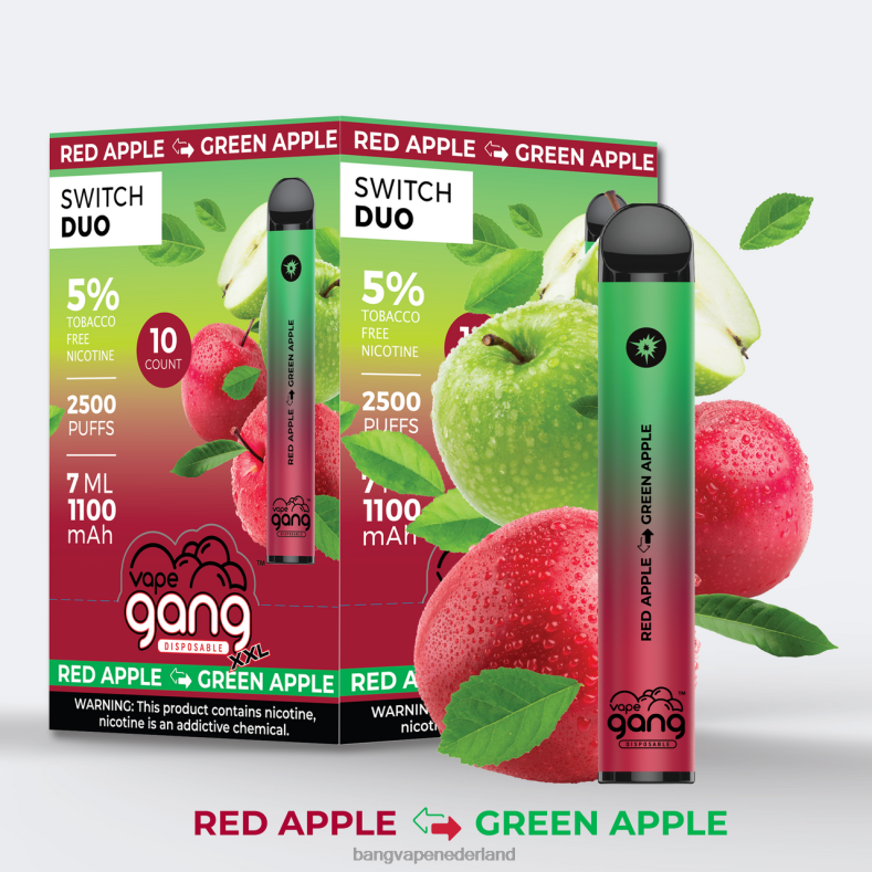 Vape Gang Disposable - Vape Gang Switch Duo 2 smaken (doos van 10) rode appel - groene appel 6HPJ046