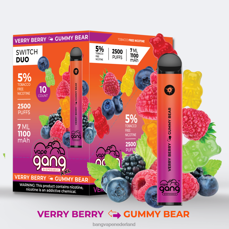 Vape Gang Shop - Vape Gang Switch Duo 2 smaken (doos van 10) zeer bessen-gummybeer 6HPJ048