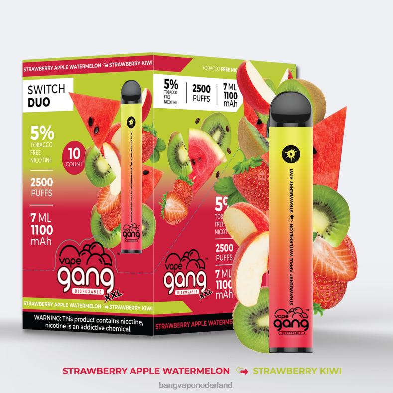 Vape With A Bang Disposable - Vape Gang Switch Duo 2 smaken (doos van 10) Aardbeienappel-watermeloen - Aardbei-kiwi 6HPJ045