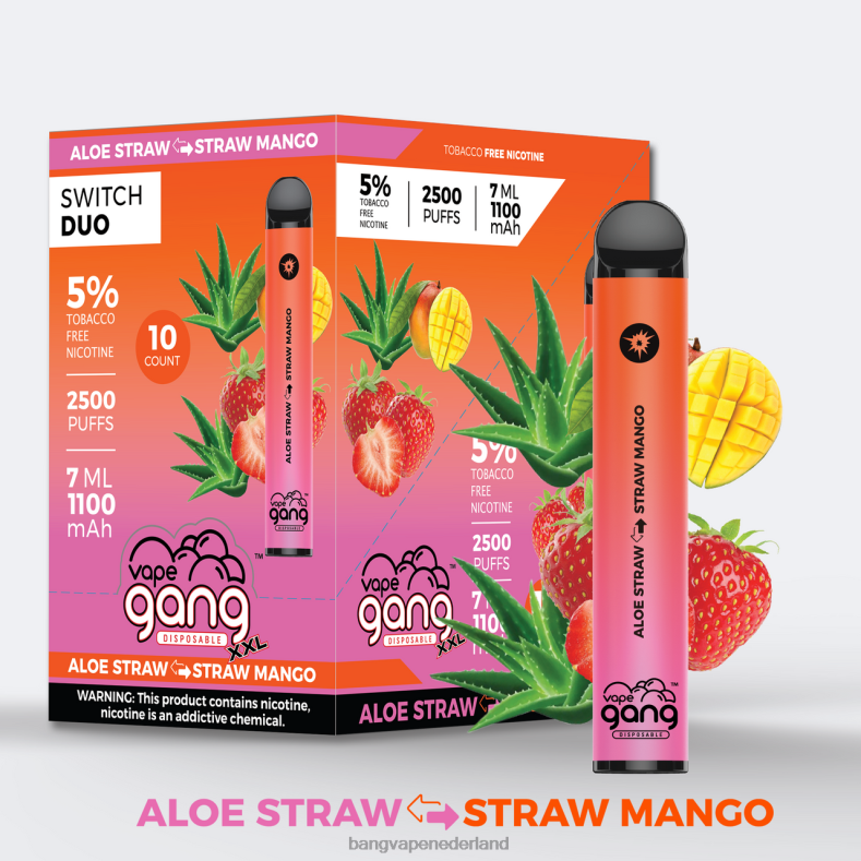 Vape With A Bang Disposable - Vape Gang Switch Duo 2 smaken (doos van 10) Aardbeienappel-watermeloen - Aardbei-kiwi 6HPJ045