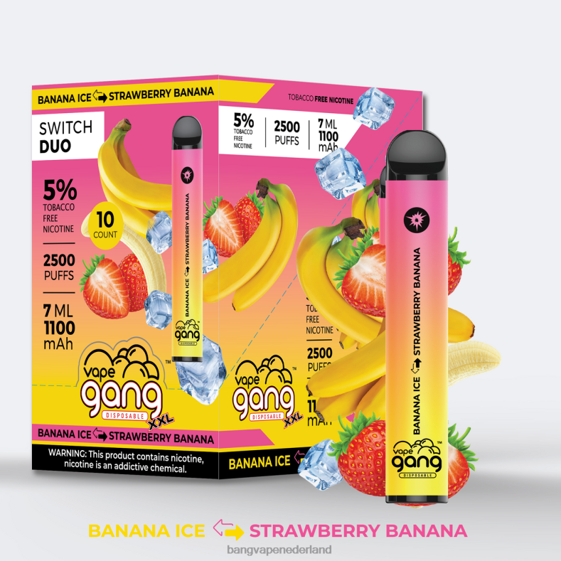 Vape With A Bang Disposable - Vape Gang Switch Duo 2 smaken (doos van 10) Aardbeienappel-watermeloen - Aardbei-kiwi 6HPJ045