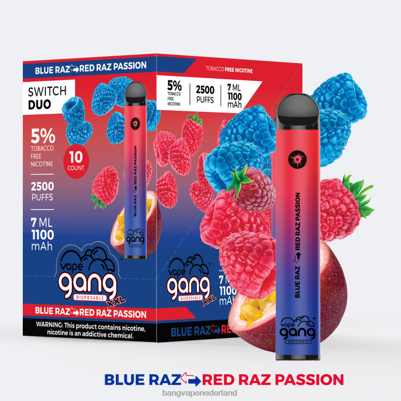 Vape With A Bang Disposable - Vape Gang Switch Duo 2 smaken (doos van 10) Aardbeienappel-watermeloen - Aardbei-kiwi 6HPJ045