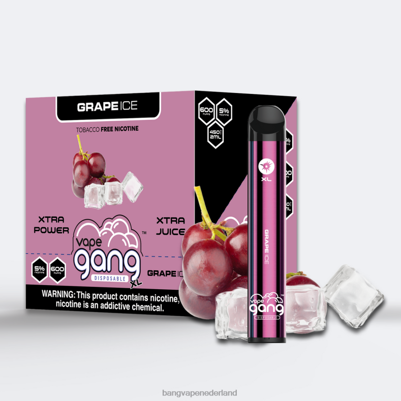 Bang Vape Nicotine - Vape Gang XL wegwerpvapes 600 trekjes (doos van 10) druiven ijs 6HPJ062