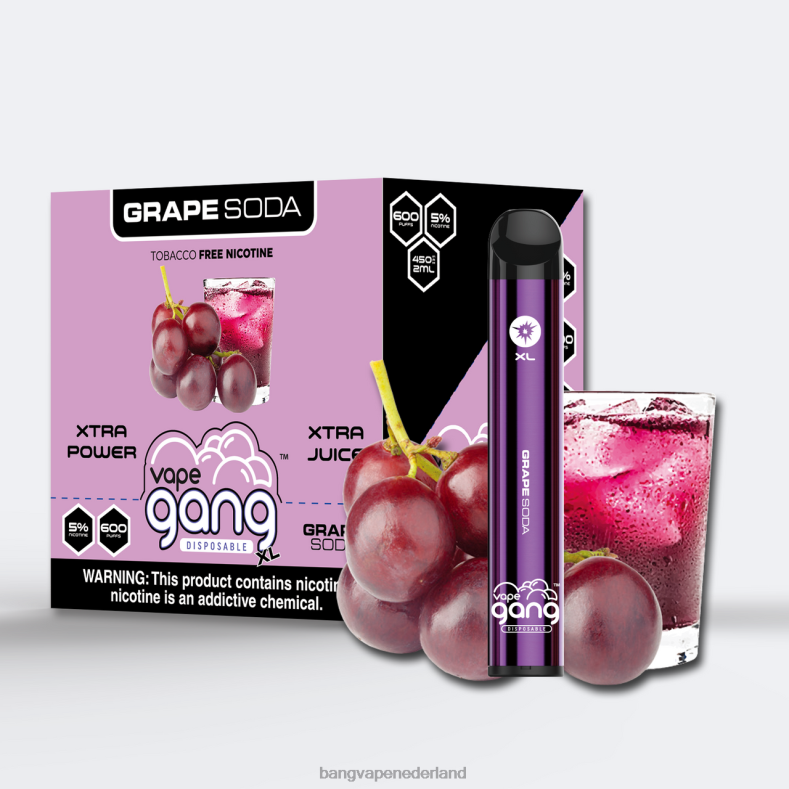 Vape Gang Flavors - Vape Gang XL wegwerpvapes 600 trekjes (doos van 10) druivensap 6HPJ071