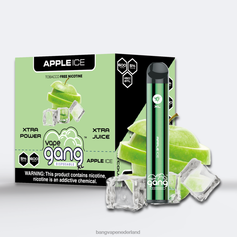 Vape With A Bang Disposable - Vape Gang XL wegwerpvapes 600 trekjes (doos van 10) appel ijs 6HPJ067